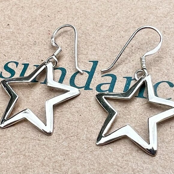 Sundance $78 NEW Sterling Silver STAR 1-1/4" Dangle Holidays Christmas Earrings - Picture 9 of 10
